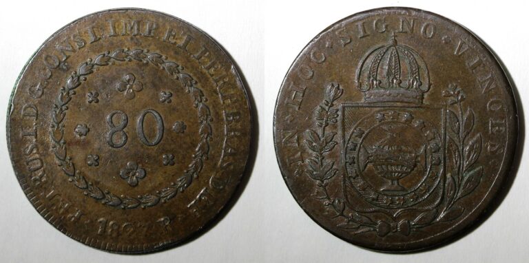 Read more about the article BRAZIL Pedro I Copper 1827 R 80 Reis Nice Brown 40 mm KM# 366.1 (27 450)