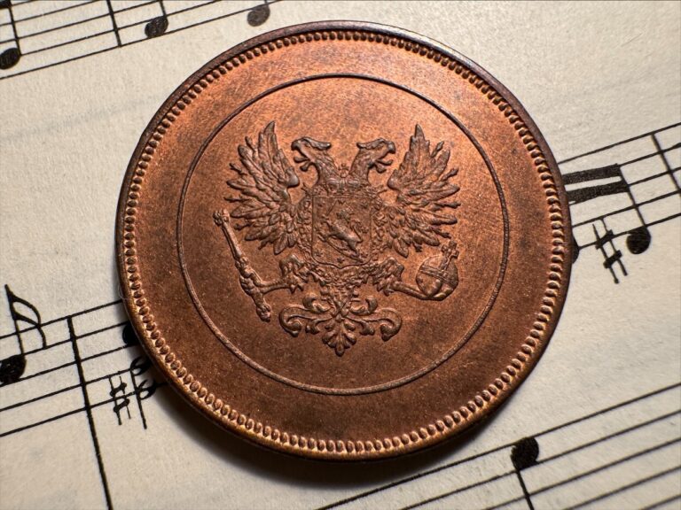 Read more about the article FINLAND 10 pennia 1917 KM18 Cu Provisional Government 1yr type RARE in TOP GRADE