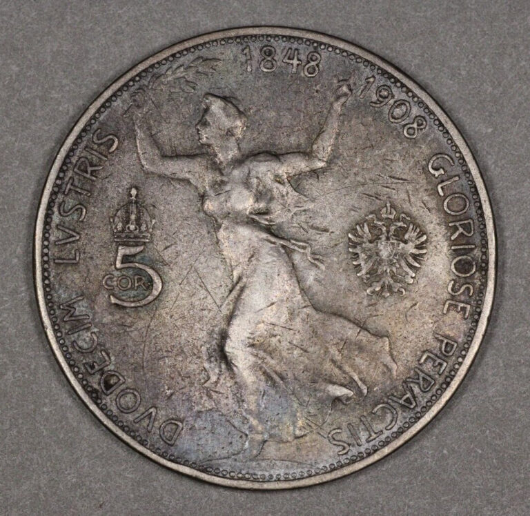 Read more about the article 1908 Austria Silver 5 Corona Reign Commemorative