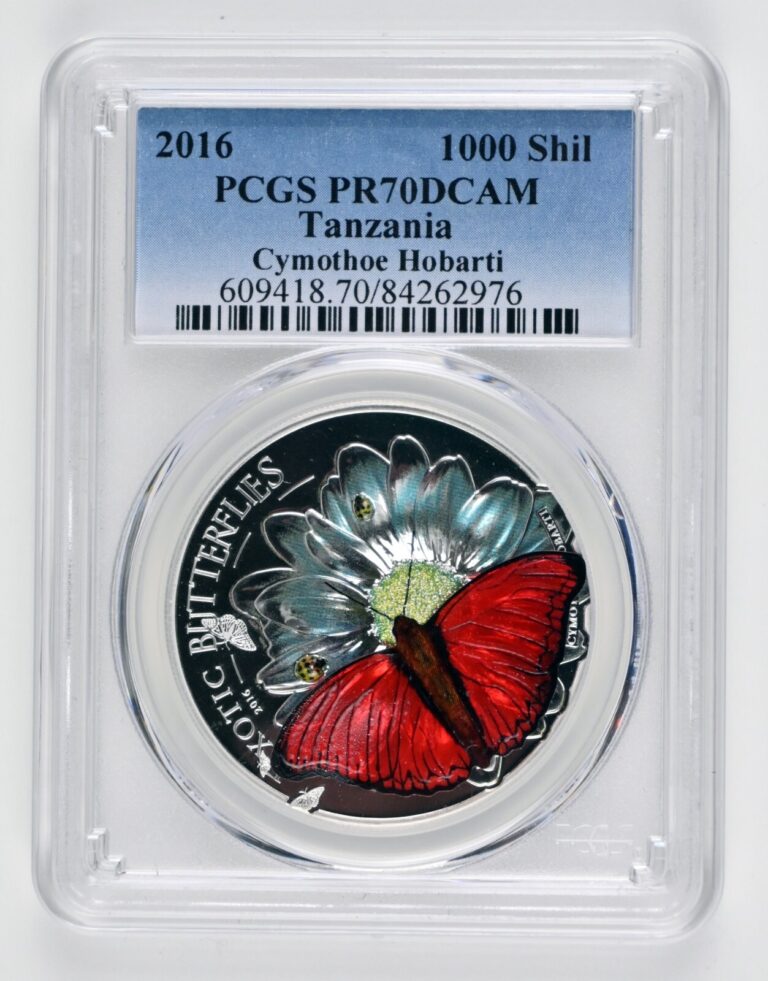 Read more about the article 2016 Silver Tanzania Exotic Butterflies Cymothoe Hobarti – PCGS PR70DCAM