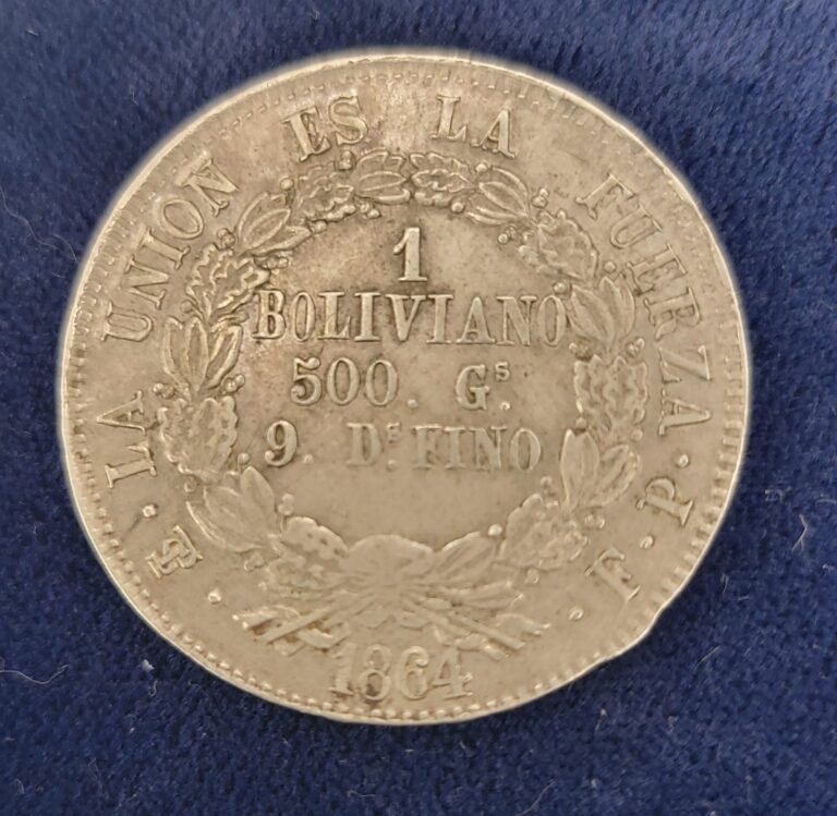 Read more about the article 1864 BOLIVIA SILVER 500 G BOLIVIANO FP POTOSI MINT
