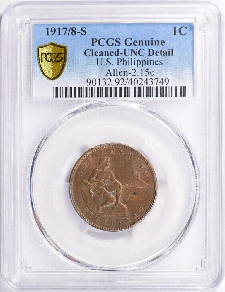 Read more about the article Error Variety 1917/8-S Philippines One Centavo  ALLEN-2.15c PCGS UNC Detail