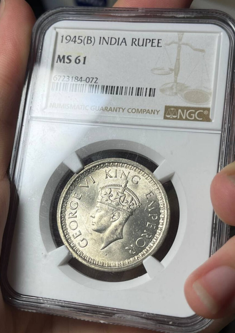 Read more about the article Graded 1945(B) British India Bombay Silver Rupee Coin NGC MS61