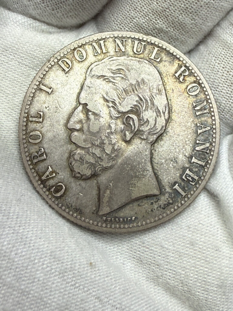 Read more about the article Romania  Carol I  5 Lei  1880  Bucarest  Silver  VF+  KM:12 J136