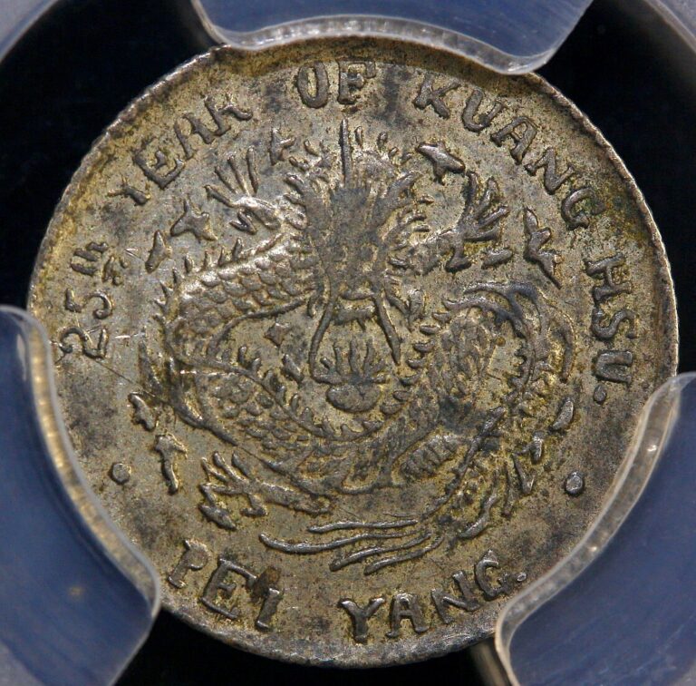 Read more about the article Year 25 1899 China Chihli PEI YANG Silver Dragon 5 Cents LandM-458 PCGS XF45