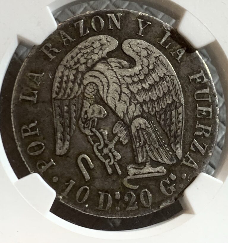 Read more about the article 1848 SO JM CHILE 8 REALES SILVER COIN NGC VF30