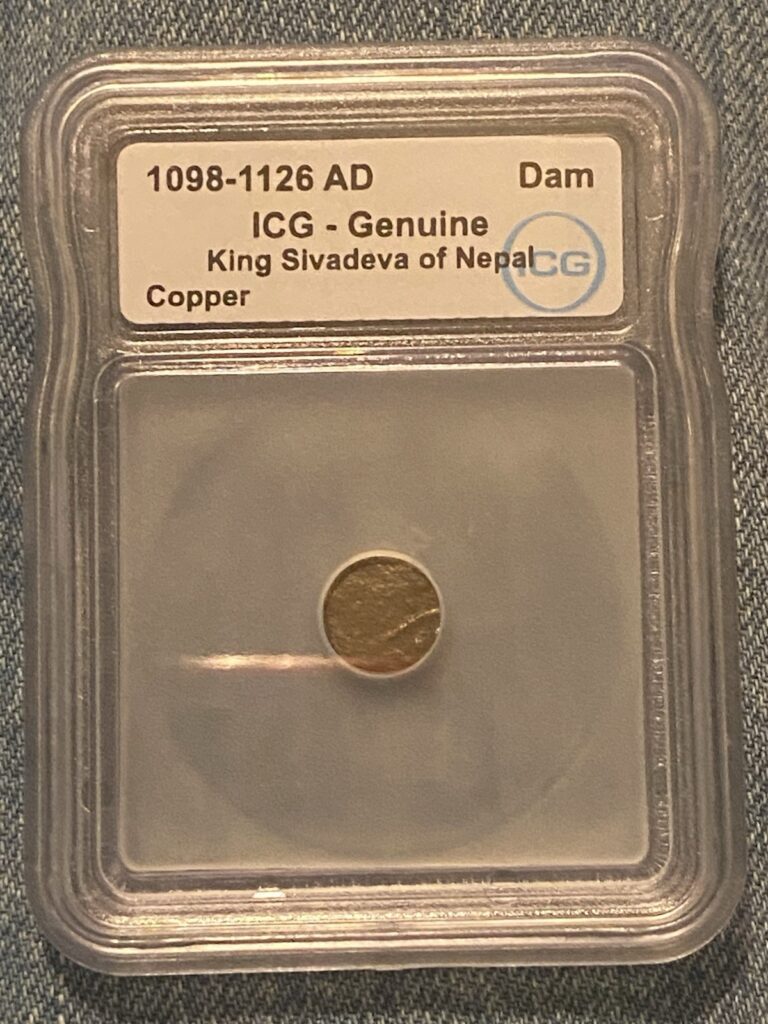 Read more about the article 1098-1126 AD – Genuine King Slvadeva of Nepal ICG Genuine Copper Coin. RARE!!