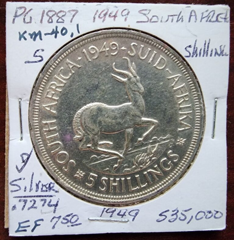 Read more about the article 1949 SOUTH AFRICA SILVER FIVE SHILLINGS COIN