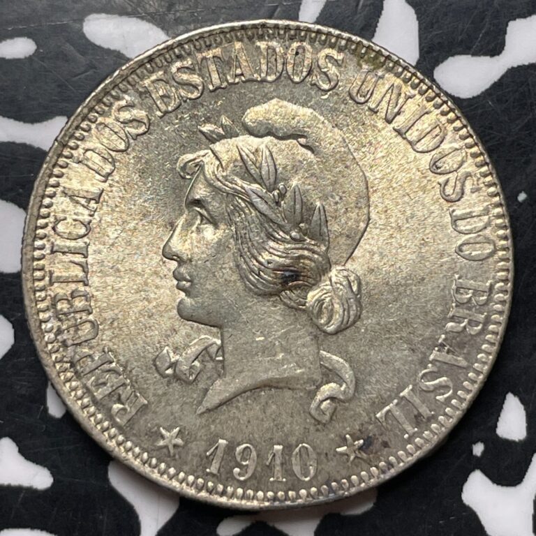 Read more about the article 1910 Brazil 1000 Reis Lot#MK244 Silver! High Grade! Beautiful!