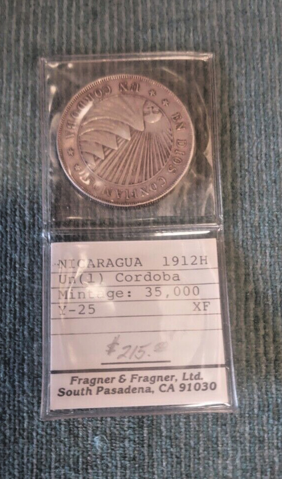 Read more about the article 1912 H Republic Of Nicaragua 1 Cordoba Silver Y-25 XF