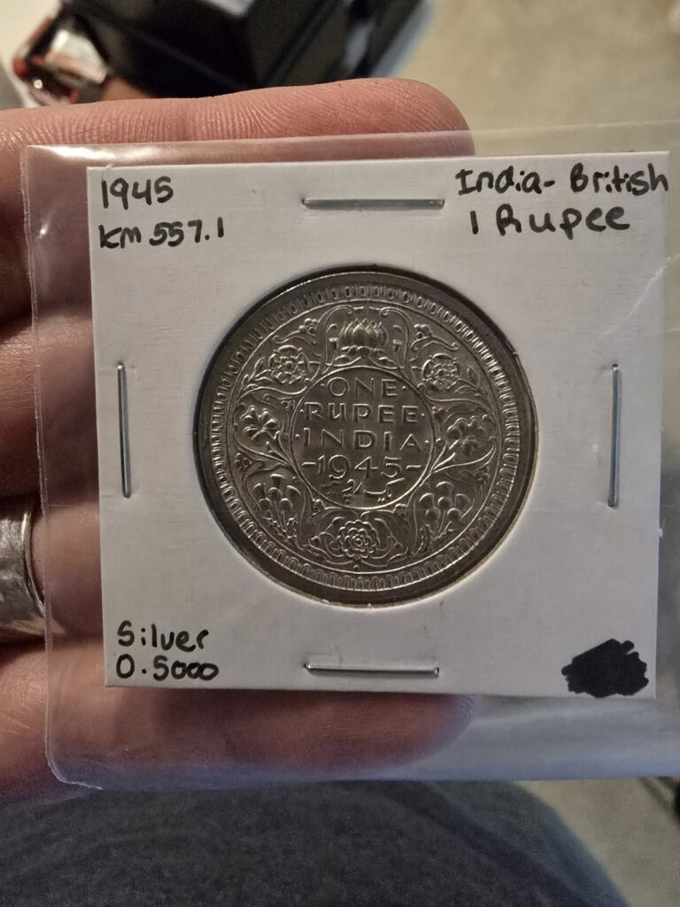 Read more about the article BRITISH INDIA 1945 KING GEORGE VI ONE RUPEE LARGE 5 RARE SILVER COIN IN TOP GRAD