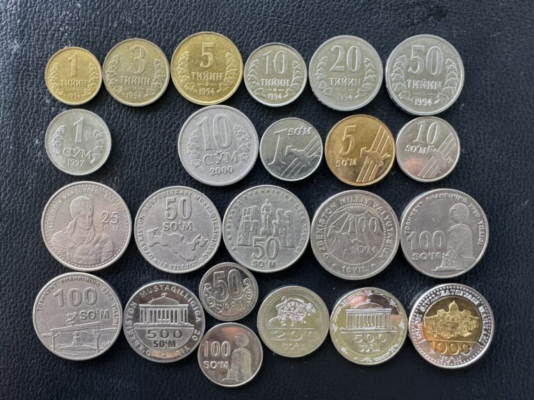 Read more about the article Uzbekistan 23 Circulation Type Coins Set  1994-2022 VF-UNC (miss 5 Sum 1997-99)