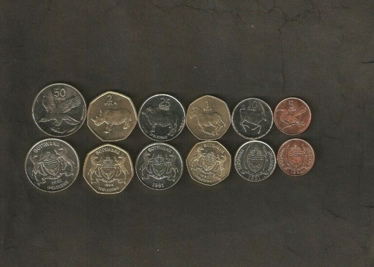 Read more about the article BOTSWANA 5 10 25 50 1 2 Pula 1991-1995 ORYX RHINO ZEBRA EAGLE UNC ANIMAL 6v COIN