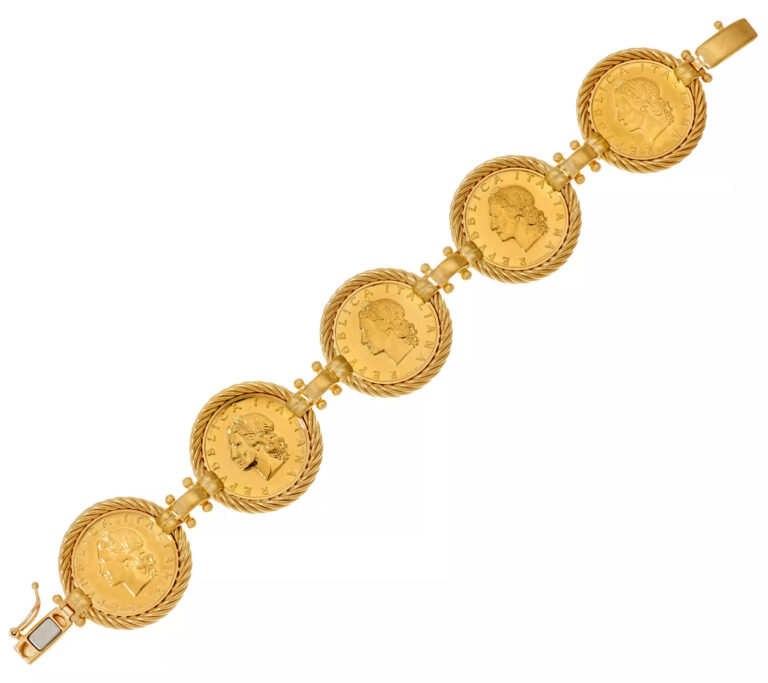 Read more about the article Italian Silver Sterling Authentic Lire Coin Bracelet  Yellow. 7-1/4″ Fit