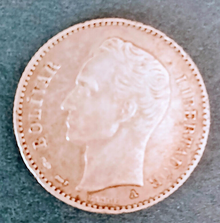 Read more about the article 1893 A Venezuela 1 Bolivar Silver Coin