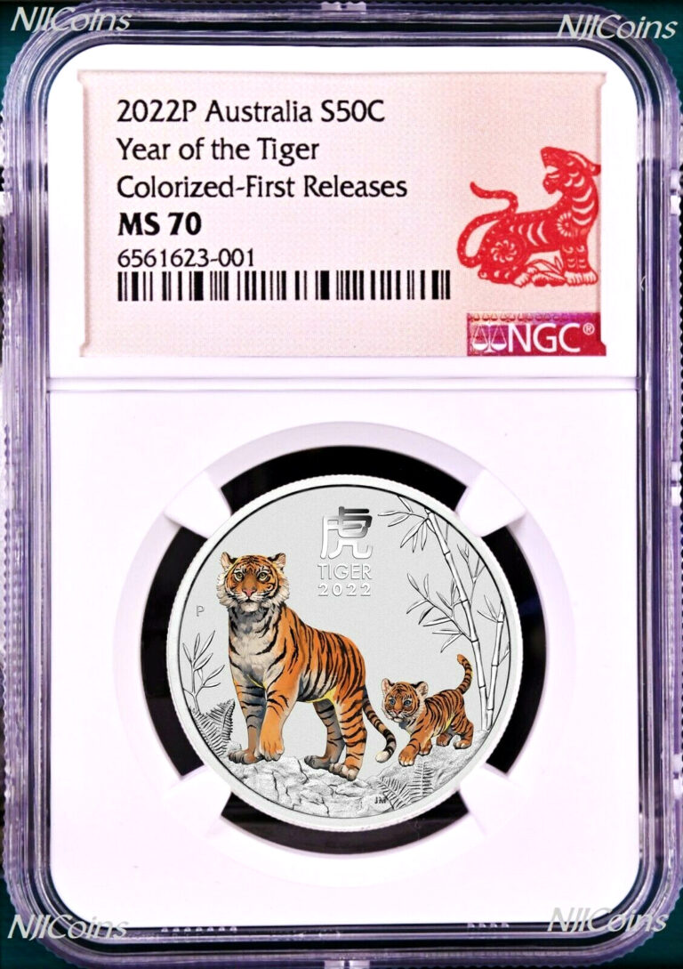 Read more about the article 2022 Australia Colored Silver Lunar Year of TIGER NGC MS 70 1/2 oz Bullion Coin