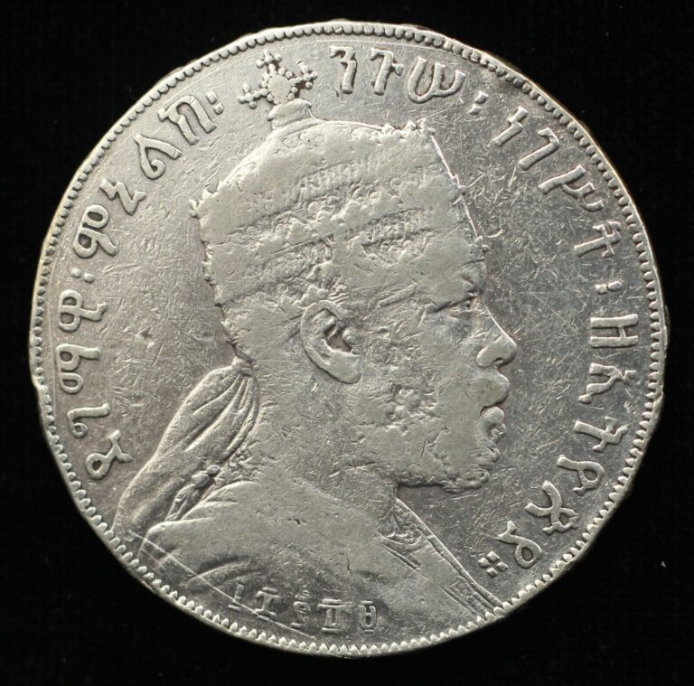 Read more about the article 1889 Ethiopia 1 Birr Silver Coin – Menelik II – .835 Silver (P0182)