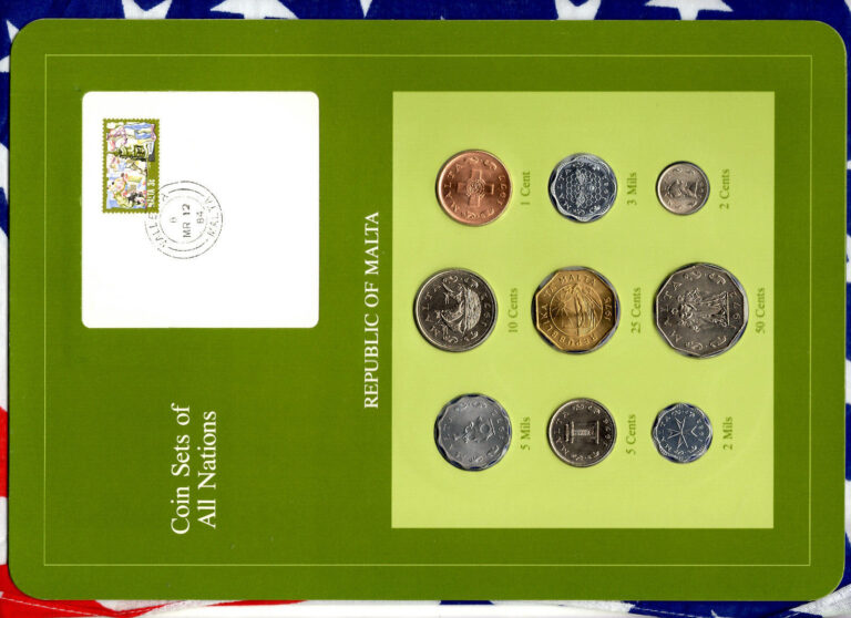 Read more about the article Coin Sets of All Nations Malta w/card 1972 -1982 2 and 3 Mils 1982 UNC 2 cent 1982