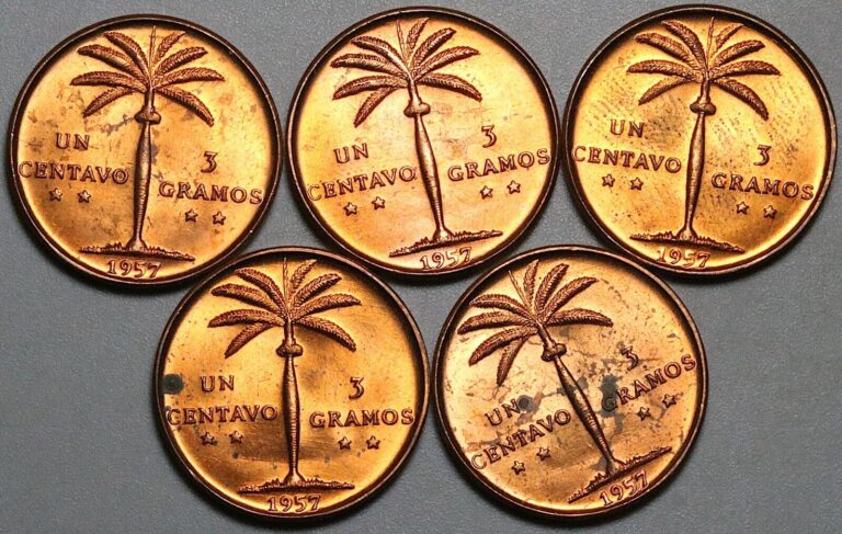 Read more about the article 1957 Dominican Republic 1 Centavo Five Palm Tree GEM BU Coins (25030301R)