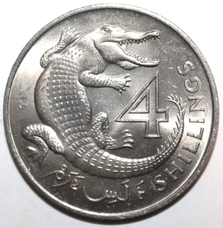 Read more about the article The Gambia 4 Shillings Coin 1966 KM#6 Crocodile British Elizabeth II Africa Four