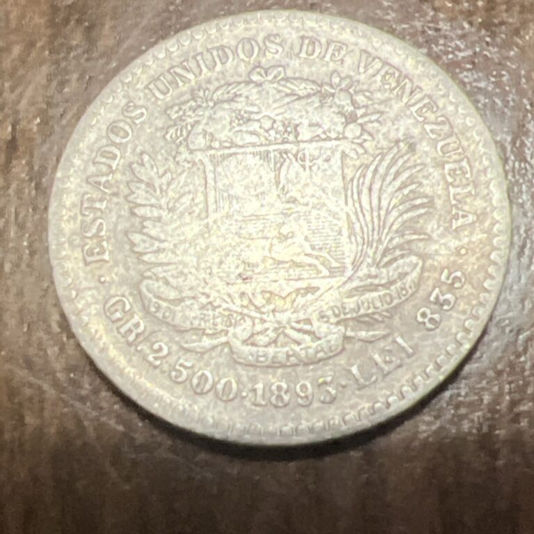 Read more about the article Very Rare Venezuela 1893 A 1/2 Bolivar Rare Silver Coin Actual Coins