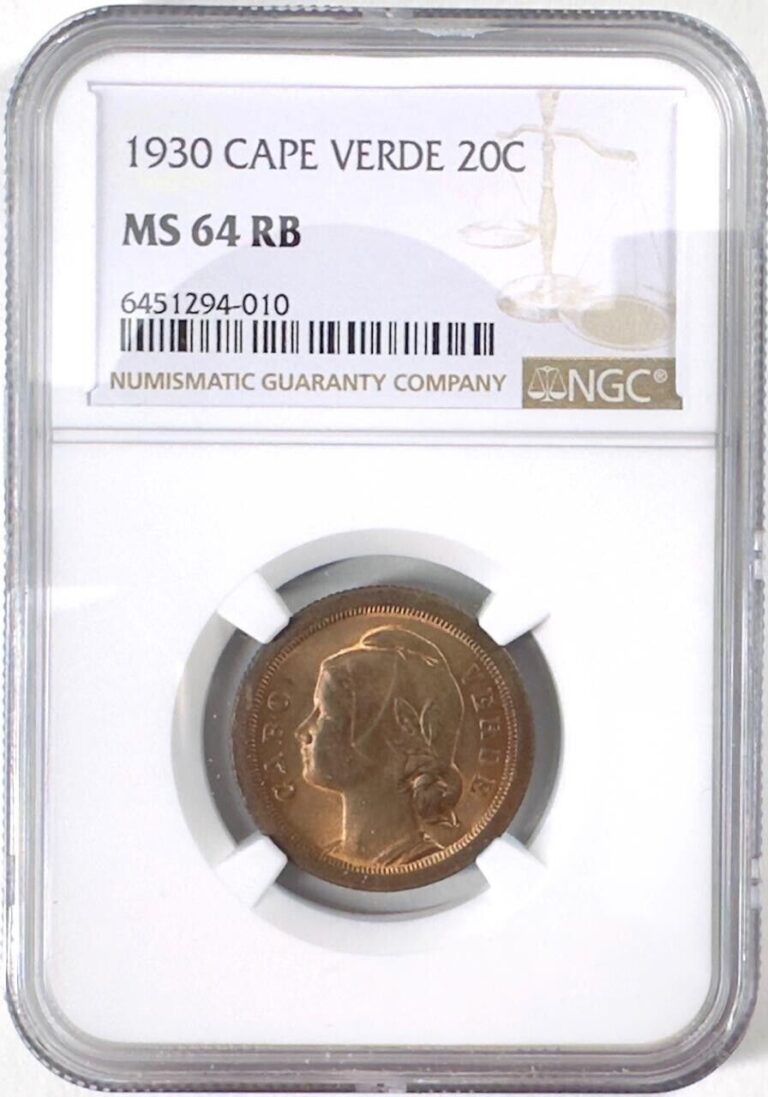 Read more about the article 1930 Cape Verde 20 Centavos – NGC MS 64 RB – Colonial Bronze Coin