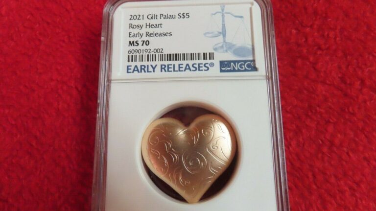 Read more about the article 2021 Palau Rosy Heart 3D Heart Shaped 1 oz Silver Rose Gold Gilt Satin NGC MS70