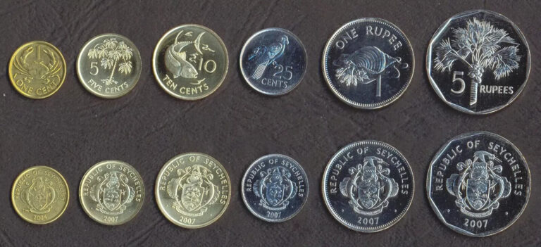Read more about the article Seychelles 6 Pcs UNC Coin SET  1 5 10 25 Cents 1 5 Rupees 2004 2007