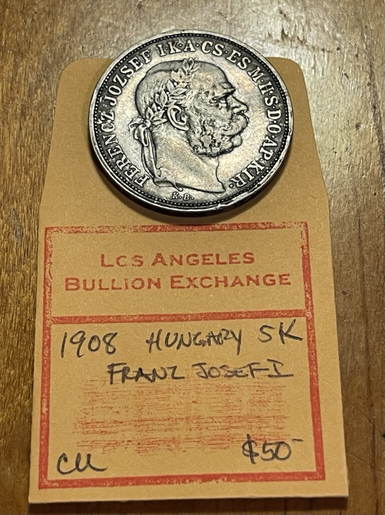 Read more about the article 1908 Hungary Franz Josef I Silver 5 Korona