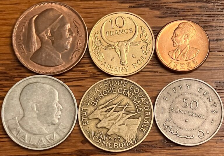 Read more about the article 6 Vintage African Coins: Ethiopia  Libya  Malawi  Cameroon