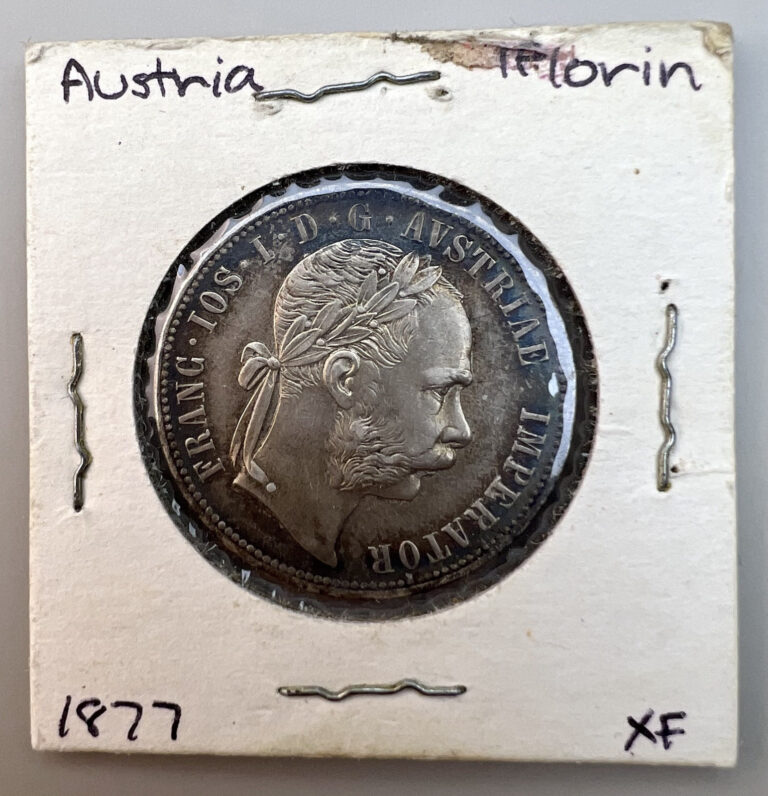 Read more about the article Rare Antique Silver Coin 1877 Austrian  Empire 1 Florin World Old Vtg Money XF