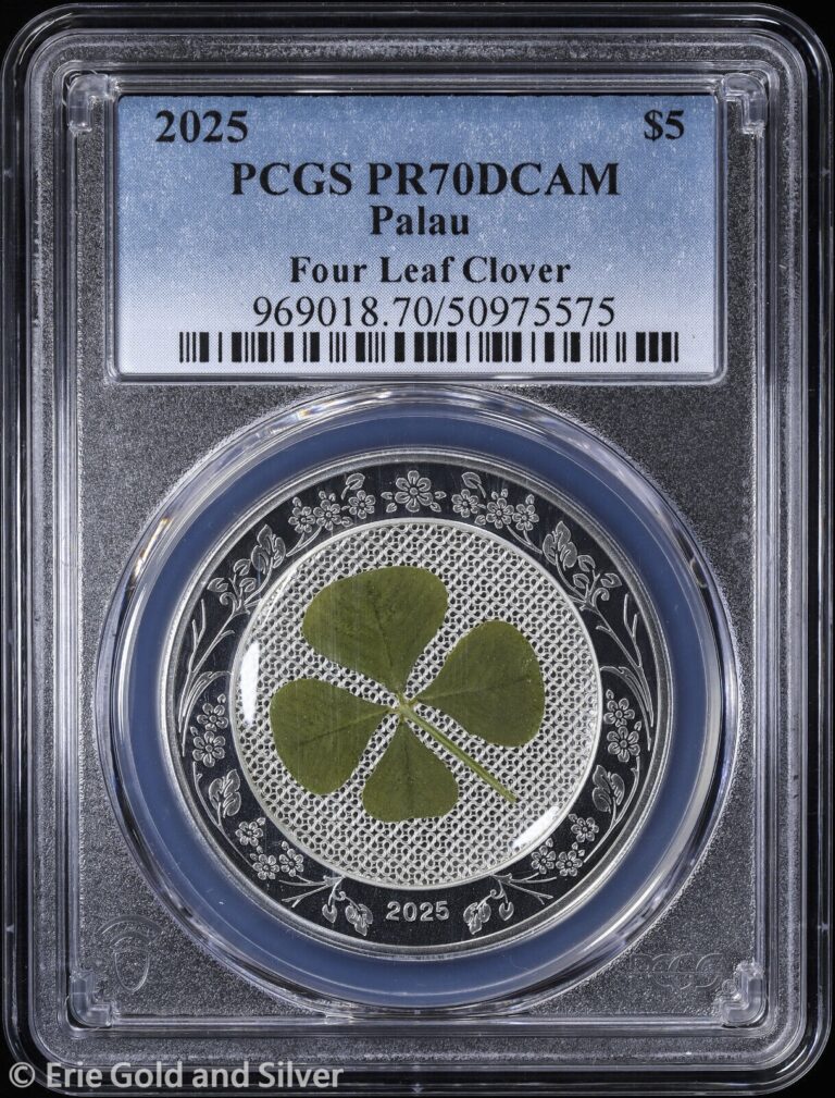 Read more about the article 2025 $5 Palau Four Leaf Clover 1 oz Silver Proof Coin PCGS PR 70 DCAM