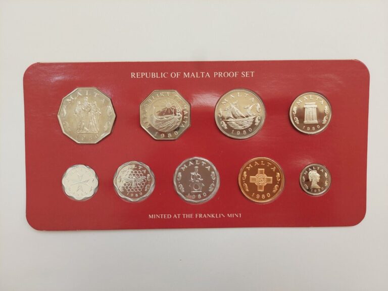 Read more about the article 1980 Republic Of Malta Decimal Proof 9 Coin Mint Year Set Mils Cents Franklin