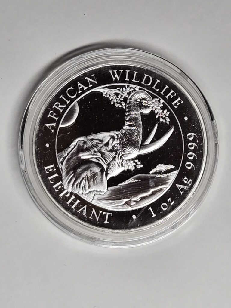 Read more about the article 2023 Somalia (Somali Republic) Elephant Bu 1 Oz Silver Coin In Capsule