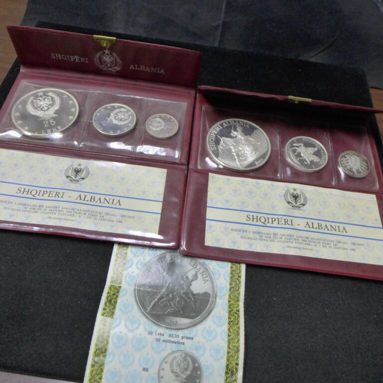 Read more about the article Lot of (2) 1968 and 1969 Albania 3 Coin Silver Limited Issue Sets  5 10  25 Leke.