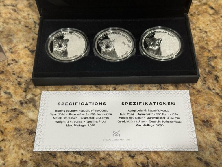Read more about the article 2024 Congo Wildcats Collection 3 x 1 oz Proof Silver with Box and COA Mintage 3000