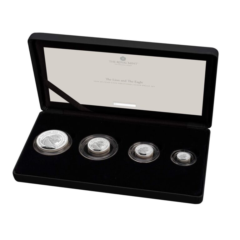 Read more about the article 2024 G. Britain Silver Mercanti’s Lion and Eagle Fractional 4 Coin Set OGP and COA