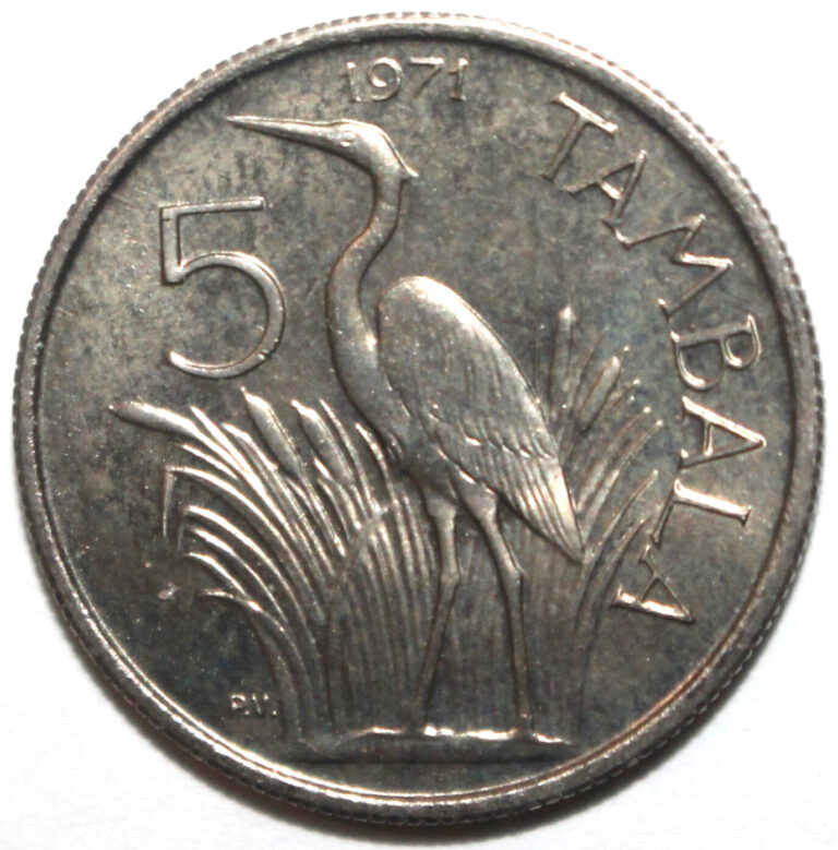 Read more about the article Malawi 5 Tambala Coin 1971 KM# 9.1 Purple Heron Banda Africa Five
