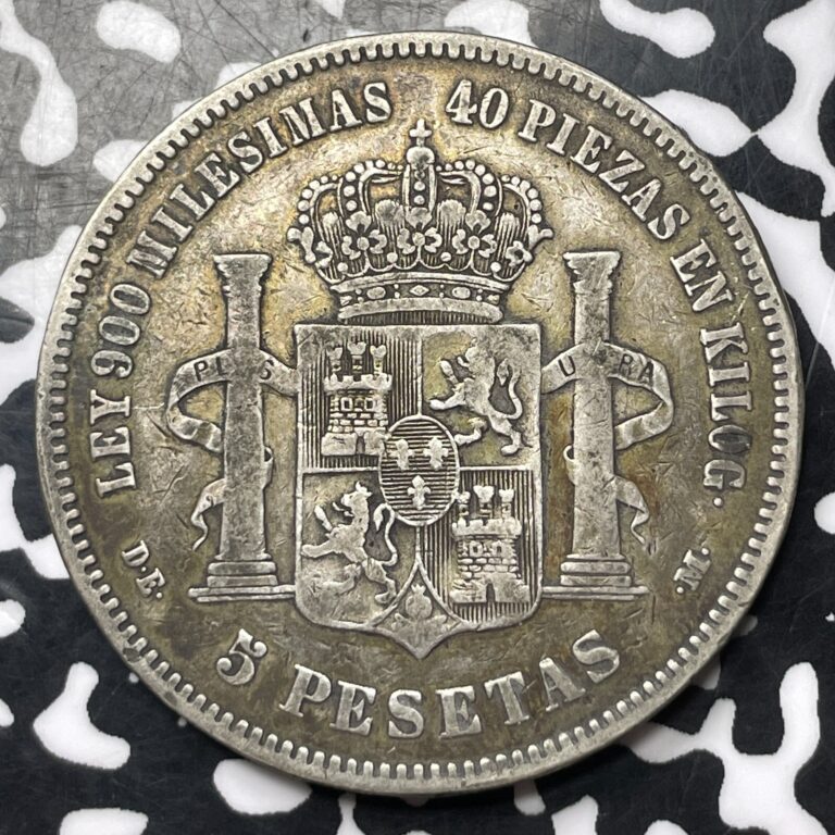 Read more about the article 1875 Spain 5 Pesetas Lot#T2212 Large Silver Coin!