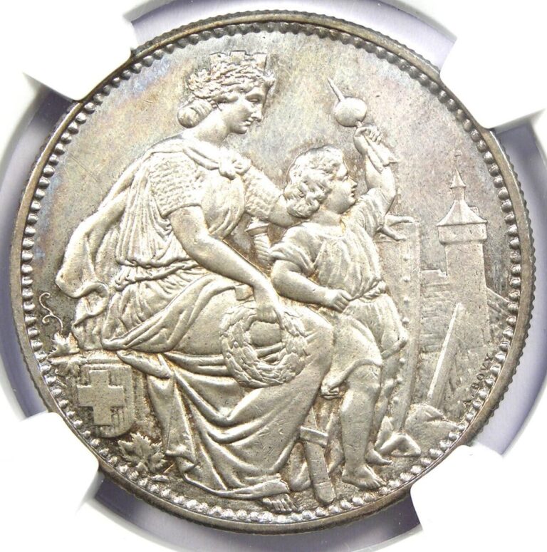 Read more about the article 1865 Switzerland 5 Franc Schaffhausen 5F Coin – NGC Uncirculated Detail UNC MS