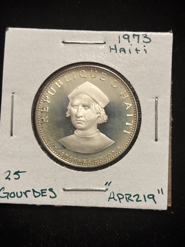Read more about the article 1973 Haiti 25 Gourdes Silver Columbus Cloudy “Apr219” Low Mintage