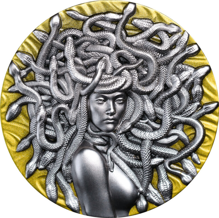 Read more about the article 3 Oz Silver Coin 2024 Gabonaise Medusa Antiqued Gilded High Relief Mintage 999