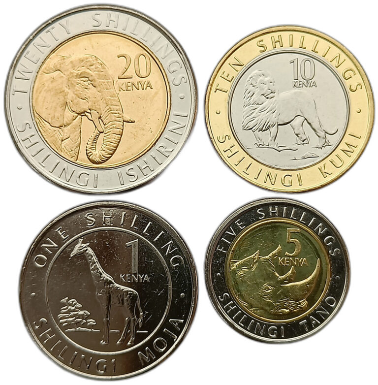 Read more about the article KENYA SET OF 4 COINS 1 – 20 SHILLINGS 2018 ANIMALS 3x BIMETALLIC UNC