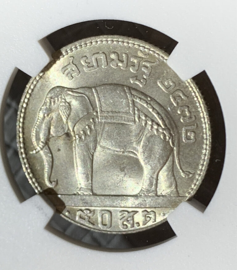 Read more about the article 1929 THAILAND 1/2 BAHT SILVER COIN NGC MS63