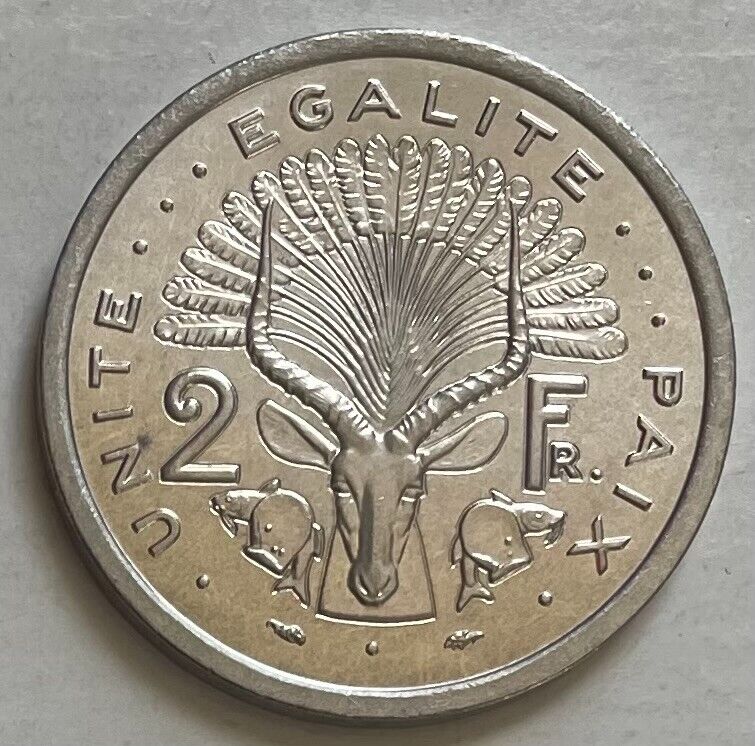 Read more about the article Djibouti 2 Francs 1977 – Waterbuck Antelope (Kobus ellipsiprymnus) Uncirculated