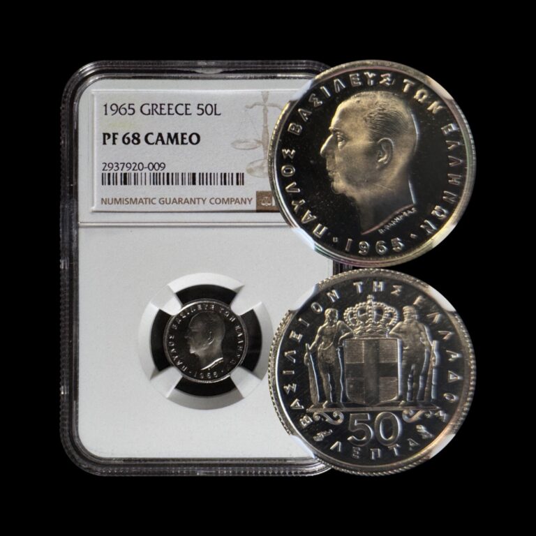 Read more about the article GREECE. 1965  50 Lepta – NGC PF68 – Paul I  Royal Arms  Proof  Paris  Rare