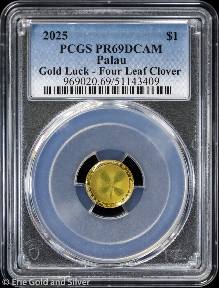 Read more about the article 2025 $1 Palau Proof Gold 1 GRAM Four Leaf Clover PCGS PR 69 DCAM