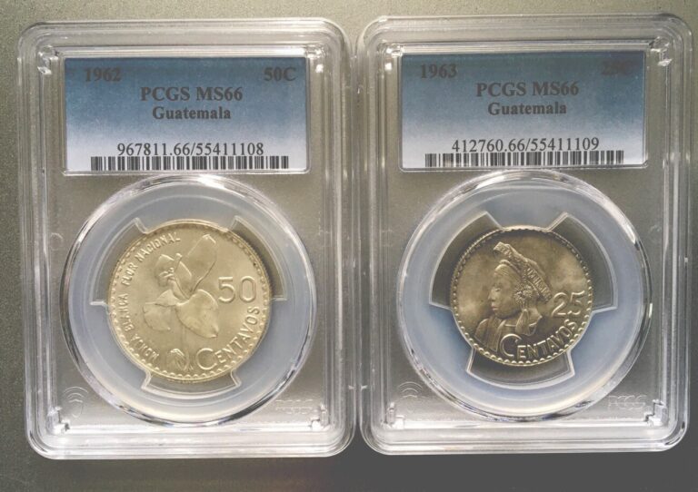 Read more about the article 1962/63  Guatemala Silver Coin 50 / 25 Centavos Ms66 2 coin