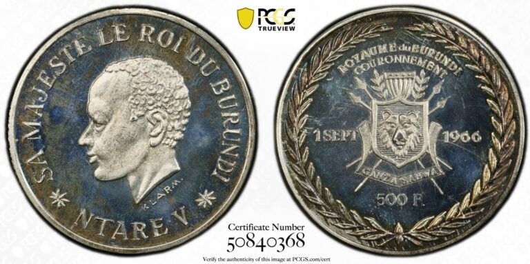 Read more about the article 1966 Silver Burundi 500 Francs Coronation PCGS Mint State 64 Proof Like Scarce