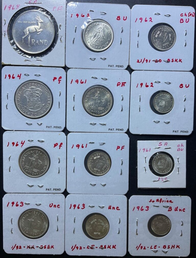 Read more about the article 1961-1968 South Africa  Vintage Silver Coins Lot Of 12  Rand  20C  10C  5C  2.5C